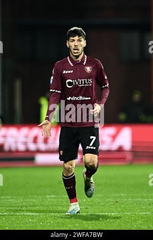 Salerne, Italie. 29 janvier 2024. Agustín Martegani de l'US Salernitana lors du match Serie A TIM entre l'US Salernitana et L'AS Roma au Stadio Arechi, Salerne, Italie le 29 janvier 2024. Crédit : Nicola Ianuale/Alamy Live News Banque D'Images