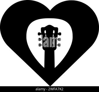 guitare illustration amour silhouette musique logo coeur icône contour musical son rock concert instrument acoustique rétro élément chanson valentine forme musicien corde noire Illustration de Vecteur