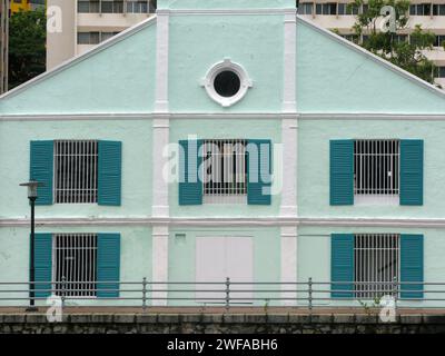 L'hôtel Warehouse à Robertson Quay sur les rives de la rivière Singapour, autrefois un entrepôt ou un entrepôt du 19e siècle. Banque D'Images