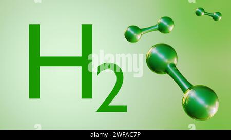 rendu 3d de l'hydrogène vert également connu sous le nom d'hydrogène renouvelable. L'hydrogène vert est l'hydrogène le plus propre et le plus durable Banque D'Images