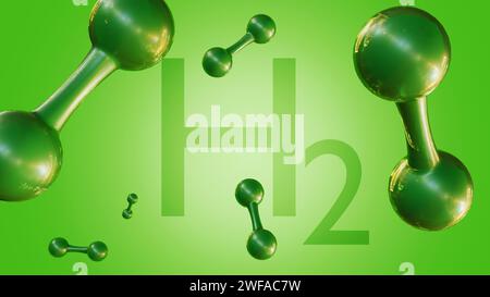 rendu 3d de l'hydrogène vert également connu sous le nom d'hydrogène renouvelable. L'hydrogène vert est l'hydrogène le plus propre et le plus durable Banque D'Images