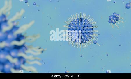 le rendu 3d des micelles inverses est utilisé pour la séparation sélective et la purification des biomolécules, et pour la synthèse des nanoparticules. Banque D'Images