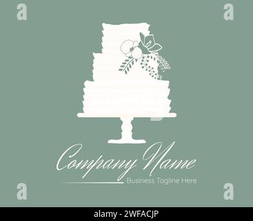 Élégant logo blanc Cake Bakery dans le style de luxe sur fond vert clair Illustration de Vecteur