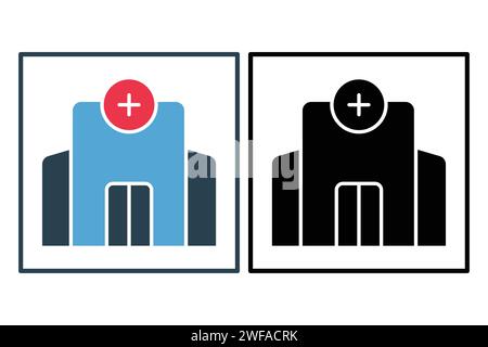 Icône du bâtiment de l'hôpital. icône relative aux établissements de santé. style d'icône solide. illustration de l'élément Illustration de Vecteur
