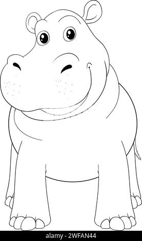 Illustration en noir et blanc d'un hippopotame souriant. Illustration de Vecteur