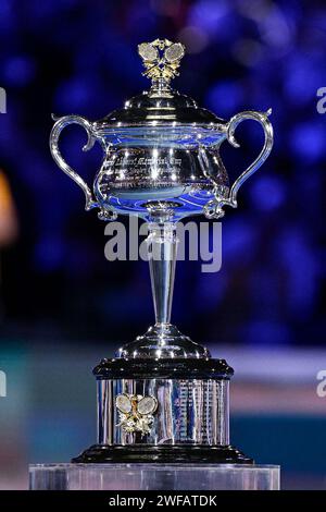 Melbourne, Australie. 27 janvier 2024. L'illustration montre le trophée féminin lors de la finale du tournoi de tennis du Grand Chelem féminin de l'Open d'Australie 2024 le 27 janvier 2024 au Melbourne Park en Australie. Photo Victor Joly/DPPI crédit : DPPI Media/Alamy Live News Banque D'Images