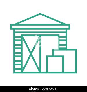 Contour petite icône d'entrepôt isolé sur fond blanc. Fait partie de la chaîne d'approvisionnement. Illustration vectorielle. Porte d'un terminal de déchargement de chargement. Boîtes. Illustration de Vecteur