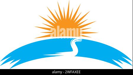 Icône vecteur modèle Logo Sun over horizon Illustration de Vecteur