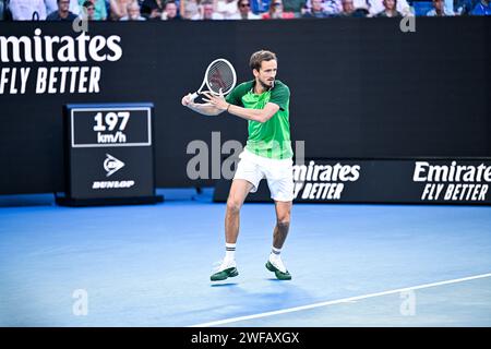 Melbourne, Australie. 28 janvier 2024. Daniil Medvedev lors de la finale du tournoi de tennis du Grand Chelem de l'Open d'Australie 2024 le 28 janvier 2024 à Melbourne Park en Australie. Photo Victor Joly/DPPI crédit : DPPI Media/Alamy Live News Banque D'Images