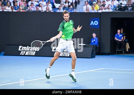 Melbourne, Australie. 28 janvier 2024. Daniil Medvedev lors de la finale du tournoi de tennis du Grand Chelem de l'Open d'Australie 2024 le 28 janvier 2024 à Melbourne Park en Australie. Photo Victor Joly/DPPI crédit : DPPI Media/Alamy Live News Banque D'Images