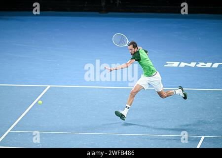 Melbourne, Australie. 28 janvier 2024. Daniil Medvedev lors de la finale du tournoi de tennis du Grand Chelem de l'Open d'Australie 2024 le 28 janvier 2024 à Melbourne Park en Australie. Photo Victor Joly/DPPI crédit : DPPI Media/Alamy Live News Banque D'Images