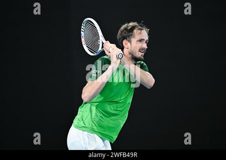 Melbourne, Australie. 28 janvier 2024. Daniil Medvedev lors de la finale du tournoi de tennis du Grand Chelem de l'Open d'Australie 2024 le 28 janvier 2024 à Melbourne Park en Australie. Photo Victor Joly/DPPI crédit : DPPI Media/Alamy Live News Banque D'Images