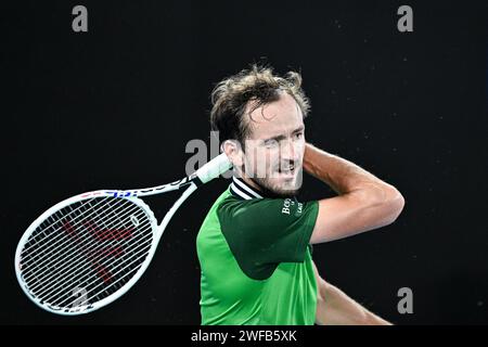 Paris, France. 28 janvier 2024. Daniil Medvedev lors de la finale du tournoi de tennis du Grand Chelem de l'Open d'Australie 2024 le 28 janvier 2024 à Melbourne Park en Australie. Crédit : Victor Joly/Alamy Live News Banque D'Images