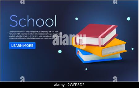 pile 3d de livres isolés sur fond. Concept de bannière avec texte et appel à l'action pour école, classe, cours, semestre, université, collège, bibliothèque, librairie, connaissances. illustration vectorielle 3d. Illustration vectorielle Illustration de Vecteur