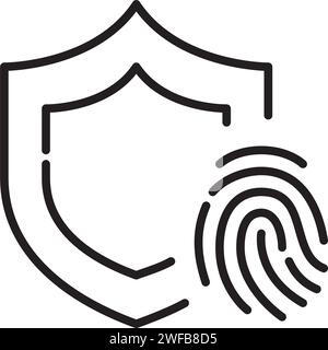 Protection d'accès biométrique. Reconnaissance et bouclier d'empreintes digitales. Icône Pixel Perfect Illustration de Vecteur