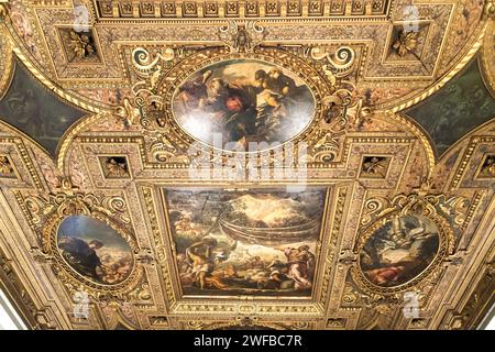 Plafond peintures de l'ancien Testament par Tintoret dans la Sala Superiore dans Renaissance Scuola Grande di San Rocco (Grande École San Rocco fraternité) à sa Banque D'Images