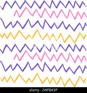 Motif Zig Zag de triangle abstrait coloré lumineux imprimé rétro des années 80 Texture chaotique du pinceau d'encre. Illustration vectorielle Illustration de Vecteur