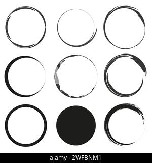 Formes rondes grunge noires. Les traits de pinceau encerclent les éléments. Illustration vectorielle. SPE 10. Image de stock. Illustration de Vecteur