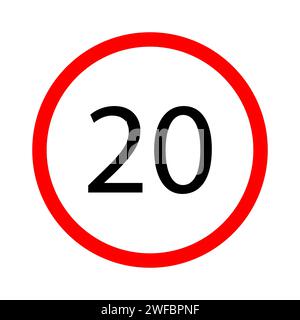 limite de vitesse de 20 kilomètres en heure. Panneau de restriction routière. Icône informations. Cercle rouge. Illustration vectorielle. Image de stock. SPE 10. Illustration de Vecteur