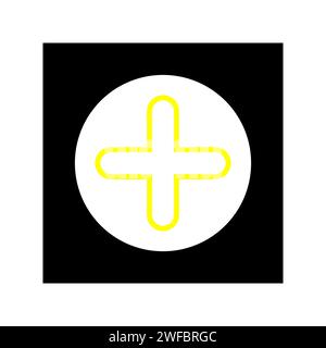 Icône plus en cercle. Signe jaune en rond noir. Symbole mathématique. Dessin au trait Design moderne. Illustration vectorielle. Image de stock. SPE 10. Illustration de Vecteur