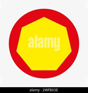 Polygone jaune dans un cercle rouge. Emblème géométrique abstrait. Concept commercial. Dessiné à la main. Illustration vectorielle. Image de stock. SPE 10. Illustration de Vecteur