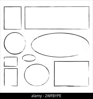 Ensemble de cadres noirs différents. Style grunge. Arrière-plan abstrait. Figures géométriques. Illustration vectorielle. Image de stock. SPE 10. Illustration de Vecteur