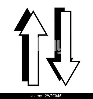 Icône flèche double. Effet d'ombre noire. Haut et bas. Processus de transfert. Signe d'échange. Illustration vectorielle. Image de stock. SPE 10. Illustration de Vecteur