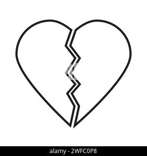 Icône cœur brisé. Signe noir. Dessin animé moderne. Symbole d'amour malheureux. Esquisse art.. Illustration vectorielle. Image de stock. SPE 10. Illustration de Vecteur
