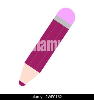 Icône crayon rose. Style dessin animé. Panneau plat. Fournitures scolaires. Dessiné à la main. Design artistique. Illustration vectorielle. Image de stock. SPE 10. Illustration de Vecteur