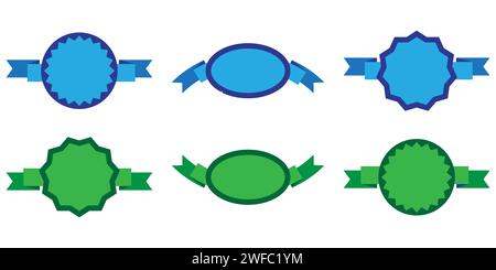 Jeu de badges de récompense. Icône bleue et verte. Collection d'enseignes de trophées. Conception de modèle. Illustration vectorielle. Image de stock. SPE 10. Illustration de Vecteur