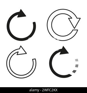 Icône de flèche circulaire définie. Quatre signes gras et mince. Mettre à jour le symbole. Redémarrer le signe. Art plat. Illustration vectorielle. Image de stock. SPE 10. Illustration de Vecteur