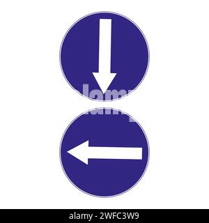 Bleu garder le panneau de signalisation de gauche réglé. Concept de réglementation. Code de la route. Panneaux de signalisation routière. Illustration vectorielle. Image de stock. SPE 10. Illustration de Vecteur