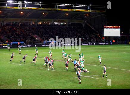 Londres, Royaume-Uni. 26 janvier 2024. Une vue du match de rugby Gallagher Premiership entre Harlequins et Leicester à Twickenham Stoop. Ben W. Banque D'Images