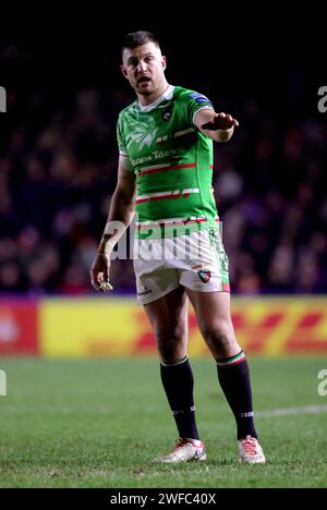 Londres, Royaume-Uni. 26 janvier 2024. Handré Pollard de Leicester lors du Gallagher Premiership Rugby match entre Harlequins et Leicester à Twickenham Banque D'Images