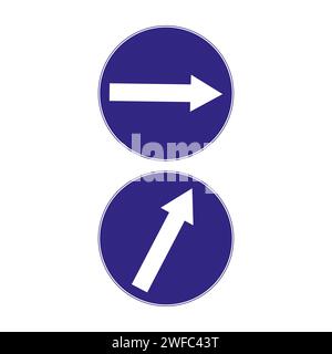 Ensemble d'affiches bleues garder droite. Signe fléché. Concept de réglementation. Code de la route. Panneaux de signalisation routière. Illustration vectorielle. Image de stock. SPE 10. Illustration de Vecteur