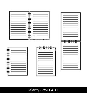 Ensemble plat avec des blocs-notes noirs ouverts icônes fermées. Illustration vectorielle. image de stock. SPE 10. Illustration de Vecteur