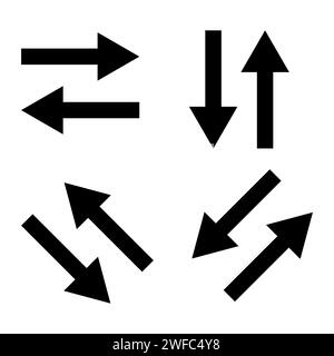 Icône de double flèche noire définie. Conception plate. Transfert de fichiers. Envoyer le logo. Trait. Illustration vectorielle. Image de stock. SPE 10. Illustration de Vecteur
