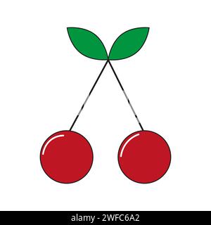 Icône Cherry. Signe coloré. Symbole de nourriture. Elément d'été. Objet isolé. Art plat. Illustration vectorielle. Image de stock. SPE 10. Illustration de Vecteur