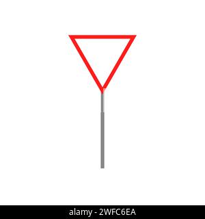 Céder le panneau de signalisation. Triangle rouge. Icône de trafic prioritaire. Pilier métallique. Art plat. Illustration vectorielle. Image de stock. SPE 10. Illustration de Vecteur