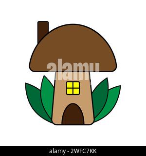 Maison aux champignons. Maison forestière. Personnage de dessin animé. Art créatif Fond de conte de fées. Illustration vectorielle. Image de stock. SPE 10. Illustration de Vecteur