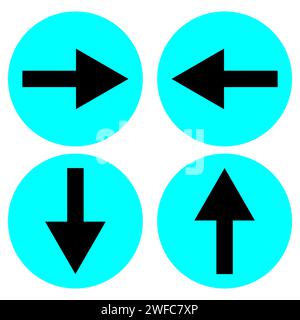 Icône de flèches de direction différentes. Signe quatre. Elément noir. Cercle bleu. Symbole de l'application. Illustration vectorielle. Image de stock. SPE 10. Illustration de Vecteur