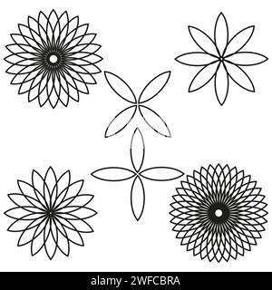 Icônes de fleurs définies dans un style abstrait. Fond floral d'été. Illustration vectorielle. Image de stock. SPE 10. Illustration de Vecteur