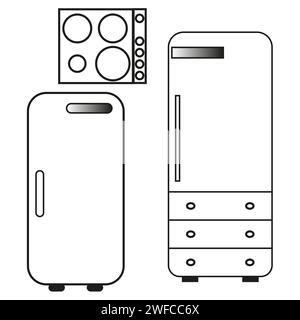 Icônes réfrigérateur cuisinière congélateur. Illustration vectorielle. Image de stock. SPE 10. Illustration de Vecteur