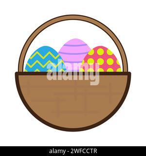Panier d'oeufs de Pâques dans le style de bande dessinée. Joyeuses pâques. Fête du printemps. Panier à aliments. Illustration vectorielle. image de stock. SPE 10. Illustration de Vecteur
