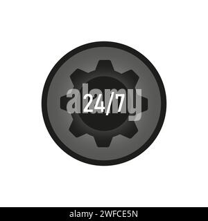 Icône avec Gear 24 7 pour la conception web. Concept de temps d'affaires. Concept de service. Illustration vectorielle. SPE 10. Illustration de Vecteur