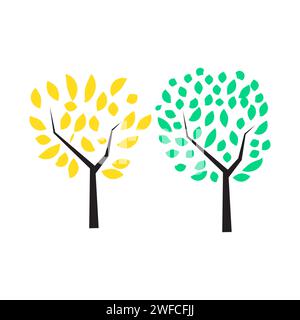 Arbre vert jaune dans le style de dessin animé. Concevoir l'illustration de l'arbre de printemps. Arrière-plan de la nature. Illustration vectorielle. image de stock. SPE 10. Illustration de Vecteur