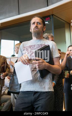 7 juillet 2014 - Bruxelles, Belgique - Luke 'Ming' Flanagan, député européen photographié lors de sa première contribution à la commission AGRI à Bruxelles. Banque D'Images