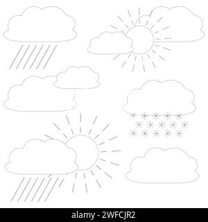 Différentes icônes météo. Ciel couvert, jour de pluie. Icône définir la météo des nuages. Ciel dégagé. Illustration vectorielle. image de stock. SPE 10. Illustration de Vecteur