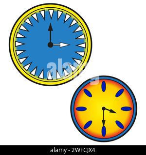 Horloge dessin animé coloré dans un style rétro. Horloge. Illustration vectorielle. image de stock. SPE 10. Illustration de Vecteur