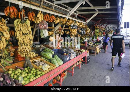 Stands de fruits dans le marché municipal - Banque D'Images